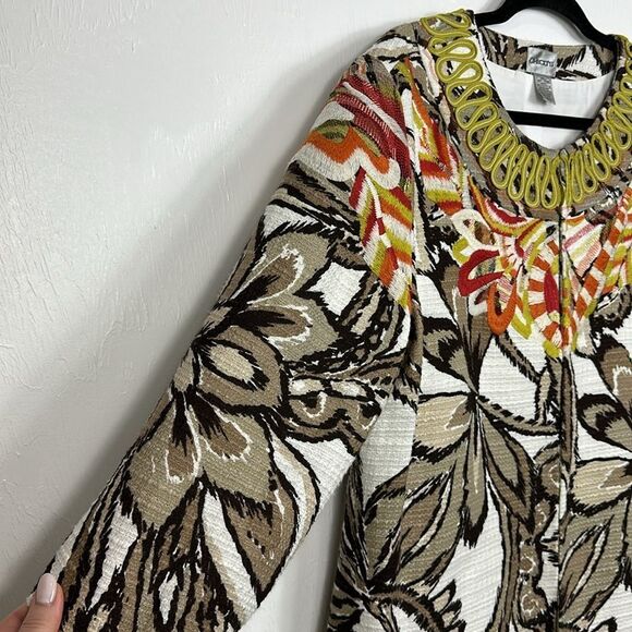 Chico's Odina Brushed Kat Floral Cotton 3/4 Sleeve Jacket Size XL - Picture 3 of 9